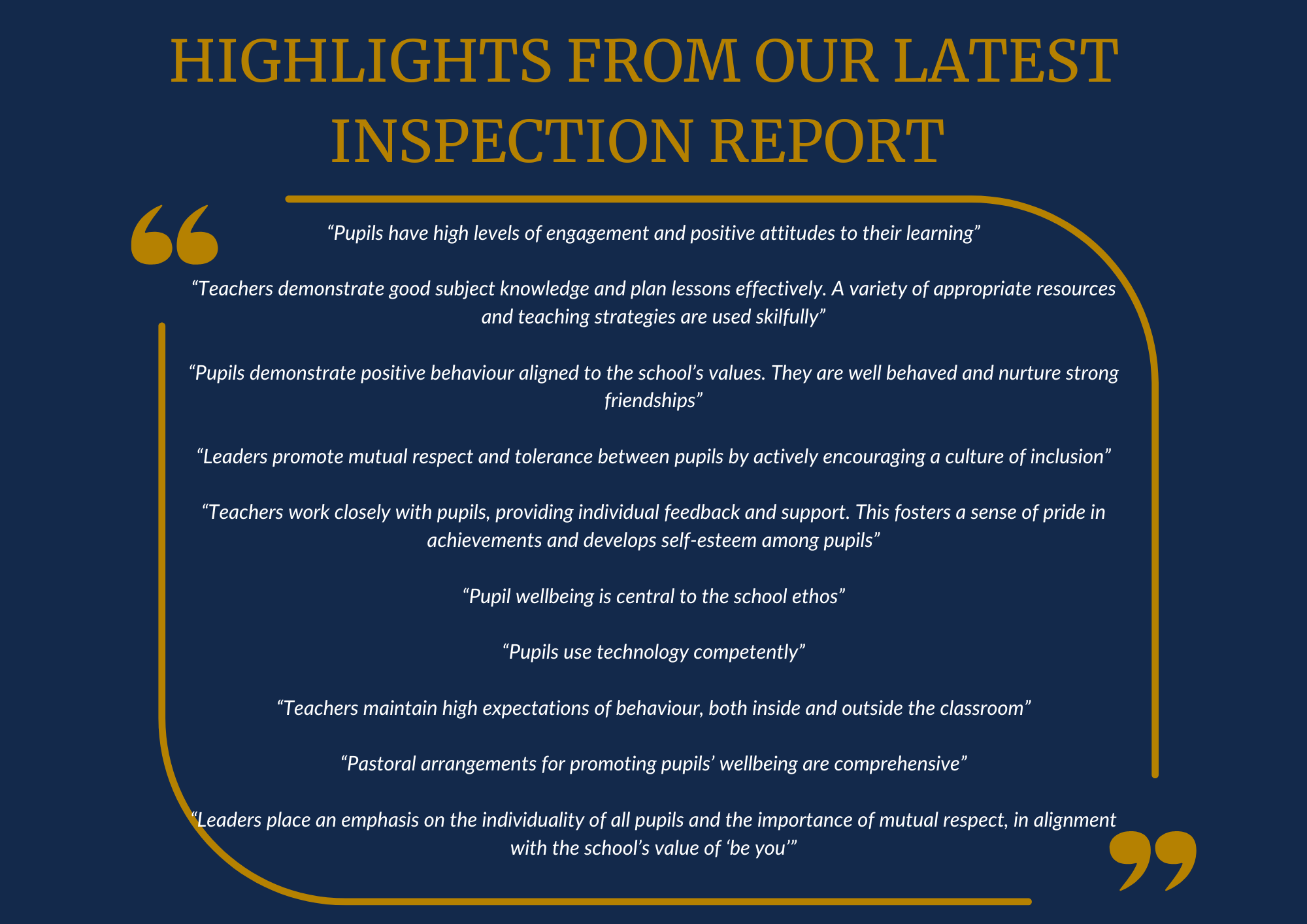 The highlights from Lyndhurst School's most recent ISI inspection